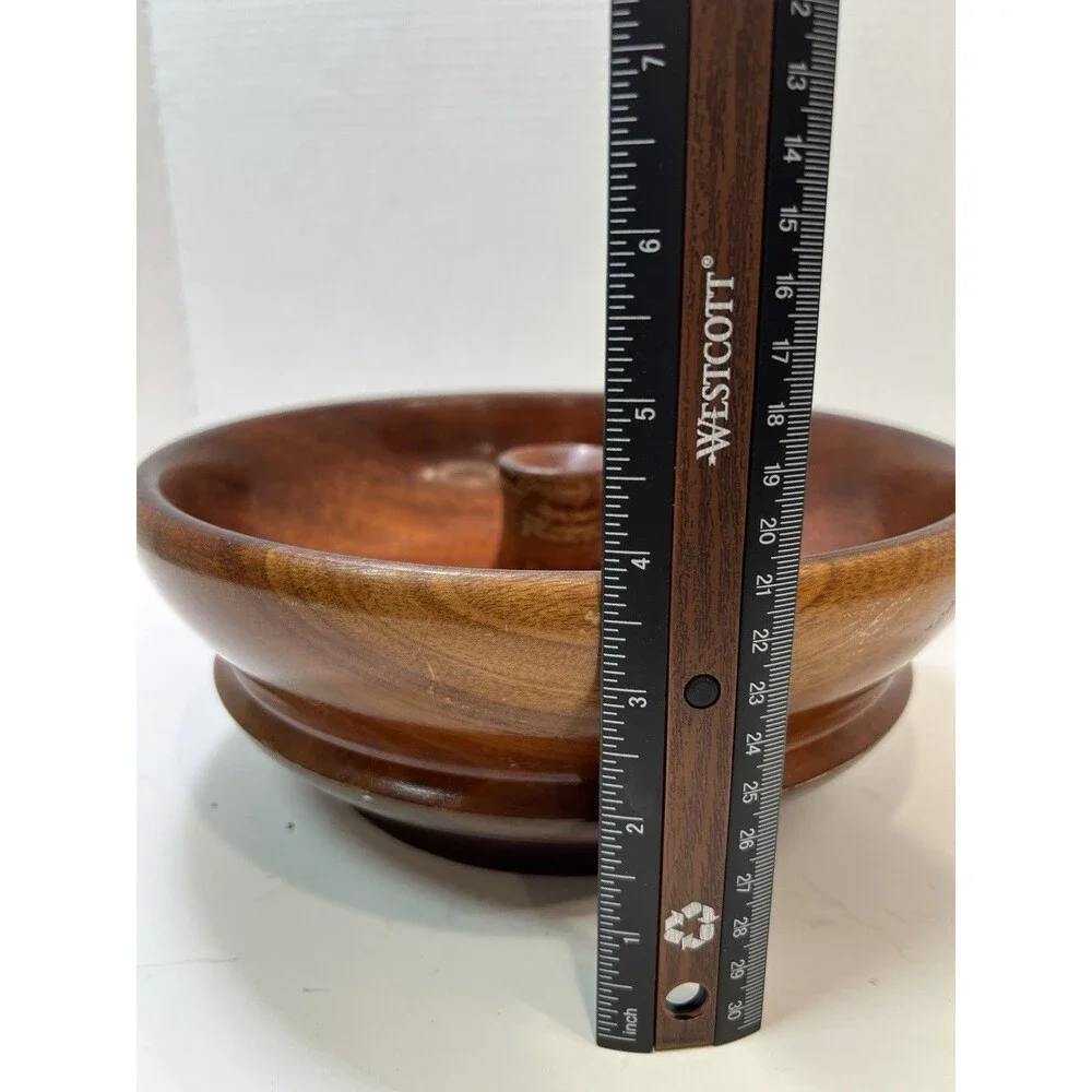 Vintage Real Wood Nut Bowl MCM Mid Century Modern 9.5” Turned Center Nut Cracker